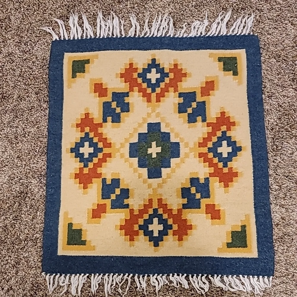 None mat floor or wall decor woven wool old possible scandanavian design